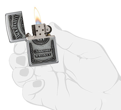 Зажигалка ZIPPO Jack Daniels® с покрытием High Polish Chrome, латунь/сталь, серебристая, 38x13x57 мм