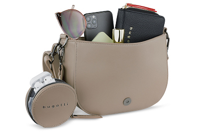 Сумка наплечная женская BUGATTI Almata, с кошельком, песочная, полиуретан, 27х6х18,5 см