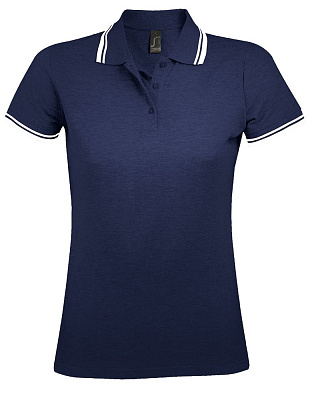 Рубашка поло женская Pasadena Women 200 с контрастной отделкой, темно-синяя с белым (Тёмно-синий)