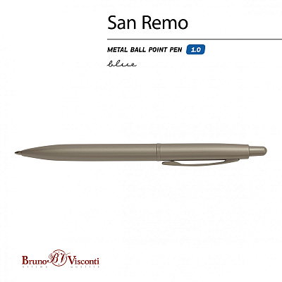 РУЧКА "SAN REMO" ШАРИКОВАЯ, АВТОМАТИЧЕСКАЯ, МЕТАЛЛИЧЕСКИЙ КОРПУС ШАМПАНЬ 1.00 ММ, СИНЯЯ (Шампань)