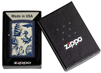 Зажигалка ZIPPO Nautical Design с покрытием Navy Matte, латунь/сталь, синяя, матовая, 38x13x57 мм