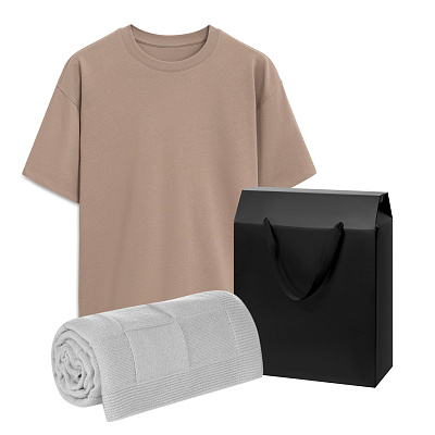 Набор с одеждой Раст (RUST) (футболка, плед), мокко/серый, 3XL/4XL (Бежевый, серый)