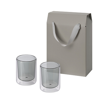 Подарочный набор 2 cтеклянных стакана Marlo в коробке-пакете (Прозрачный, серый)