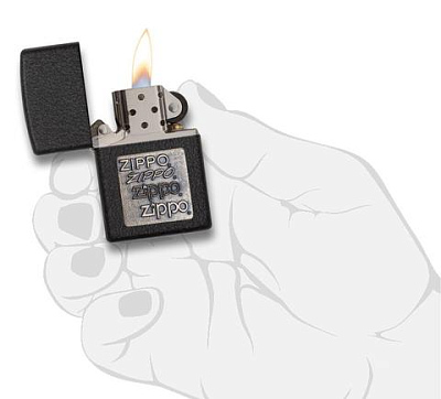 Зажигалка ZIPPO Logo с покрытием Black Crackle™, латунь/сталь, чёрная, матовая, 38x13x57 мм