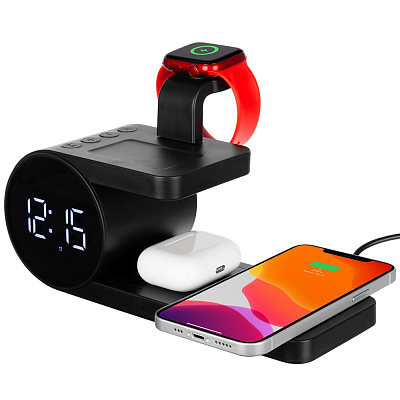 Станция беспроводной зарядки с часами fullStack, черная (Чёрный)