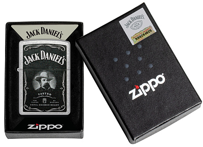 Зажигалка ZIPPO Jack Daniels® с покрытием Street Chrome, латунь/сталь, серебристая, 38x13x57 мм