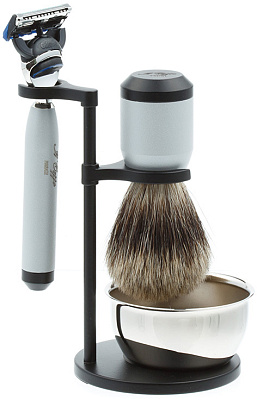 Бритвенный набор IL Ceppo: станок, помазок, чаша, подставка, серебристо-черный матовый цвет (Серебристый)