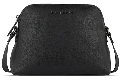 Сумка наплечная женская BUGATTI Bella, чёрная, воловья кожа/полиэстер, 23х8х17 см
