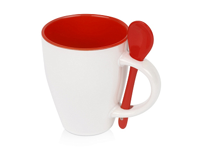 Кружка с ложкой Авеленго (Белый/красный)
