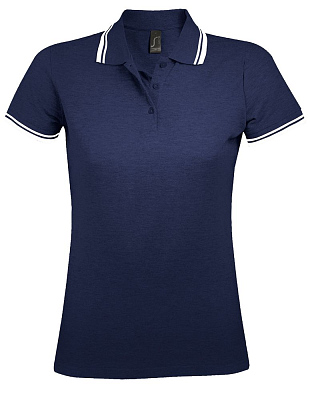 Рубашка поло женская Pasadena Women 200 с контрастной отделкой, темно-синяя с белым (Тёмно-синий)