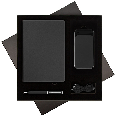 Подарочный набор Star, черный (ежедневник, ручка, аккумулятор) (Чёрный)