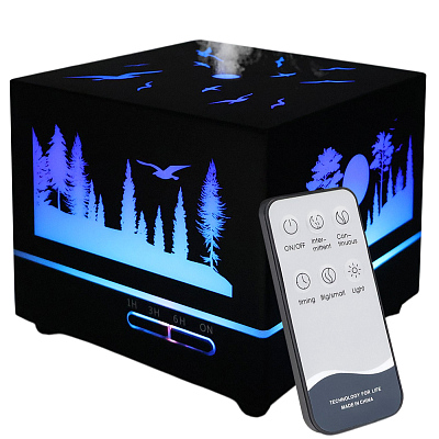 Светодиодный увлажнитель Wisdom с подсветкой гравировки, черный (Чёрный)