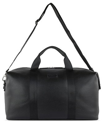 Сумка дорожная BUGATTI Elsa, чёрная, воловья кожа/полиэстер, 47х22х24/30 см