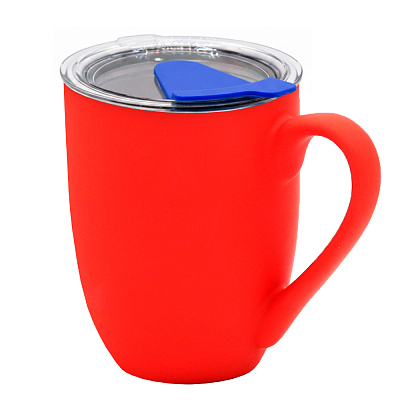 Кружка с крышкой Velvet Duo, софт-тач, красная/синяя (Красный/синий)