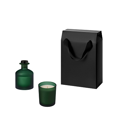 Подарочный набор Enigma, Mizu, зеленый (свеча, диффузор) (Зеленый, черный)