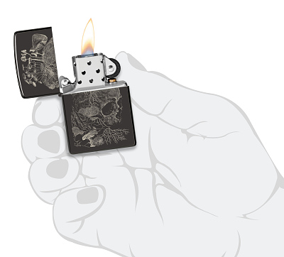 Зажигалка ZIPPO Skull с покрытием High Polish Black, латунь/сталь, черная, глянцевая, 38x13x57 мм