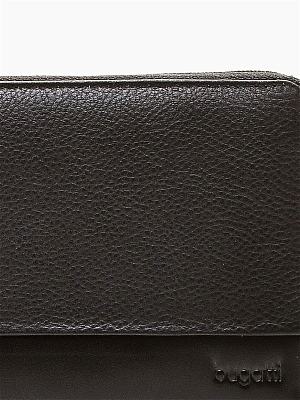 Кошелёк BUGATTI Atlanta, на молнии, чёрный, натуральная воловья кожа, 19,5х2,5х10,5 см