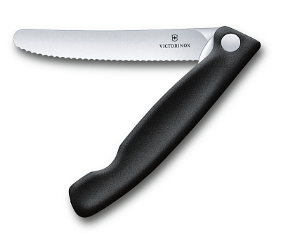 Нож для овощей VICTORINOX SwissClassic, складной, лезвие 11 см с волнистой кромкой, чёрный