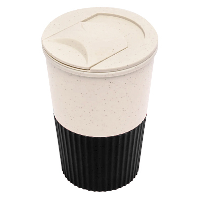 Термостакан пластиковый Wavy с манжетой  (Чёрный)