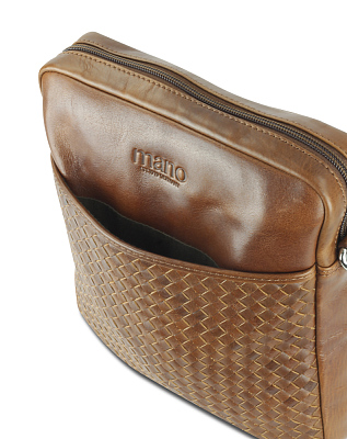Сумка через плечо Mano "Don Luca", натуральная кожа в коньячном цвете, 23 х 26,5 х 4,5 см
