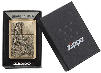 Зажигалка ZIPPO Eagles, с покрытием Brushed Brass, латунь/сталь, золотистая, матовая, 38x13x57 мм