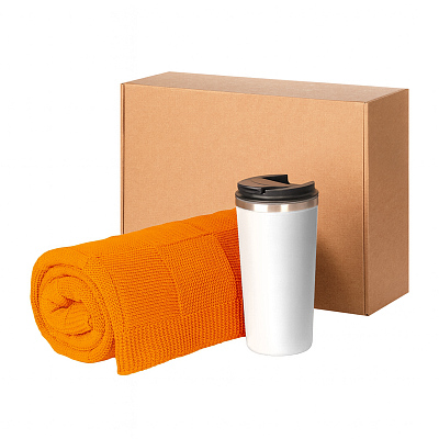 Подарочный набор Palermo, Cella, оранжевый (плед, термокружка) (Оранжевый, белый)