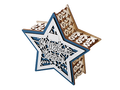 Шкатулка из фанеры в виде звезды Asteris (Натуральный, синий, серебристый)