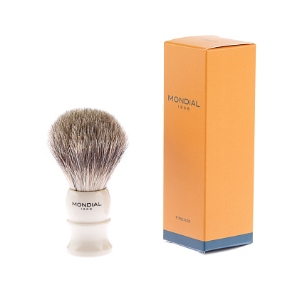 Помазок для бритья Mondial, каучуковая смола,барсучий ворс, рукоять - цвет слоновой кости