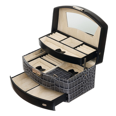 Шкатулка для украшений Jardin D'Ete, цвет антрацит, "рептилия", 22 х 16 х 12,8 см (Черный)