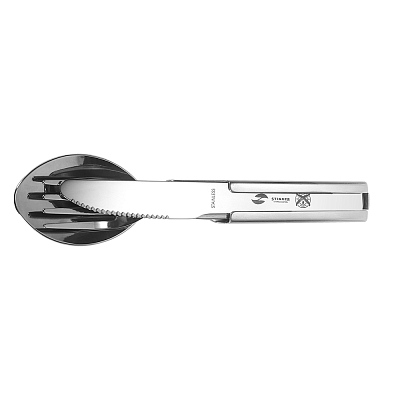 Набор столовых приборов для кемпинга, 190 мм, 4 функции, нержавеющая сталь (серебристый) (Серебристый)