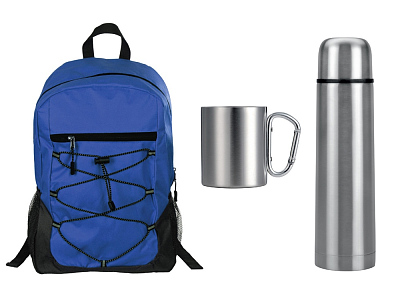 Набор туриста с термосом и кружкой в рюкзаке (Синий)