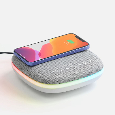 Bluetooth колонка с беспроводной зарядкой и подсветкой Terrafonic, серая (Серый)