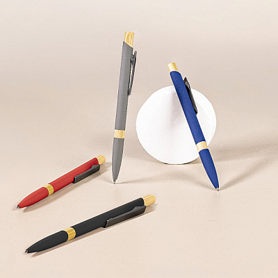 Ручка шариковая FRESCO  серый/темно-серый, металл, пластик, ,бамбук, софт-покрытие