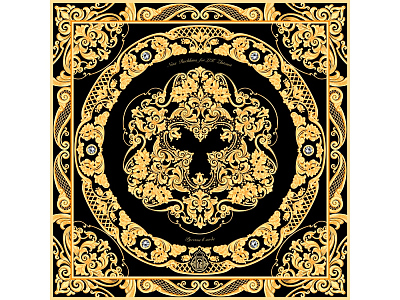 Платок Златоустовская гравюра (Черный, золотистый)