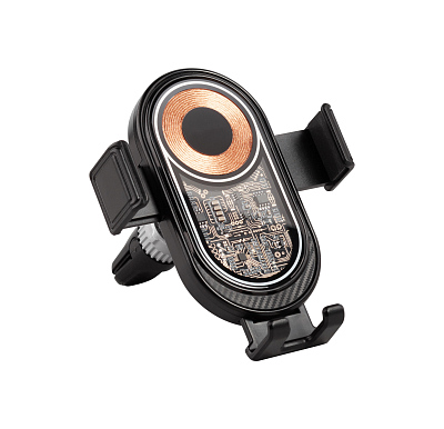 Автомобильное беспроводное (15W) зарядное устройство "Guide" с прозрачным корпусом  (Черный с серебристым)