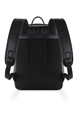 Рюкзак мужской BUGATTI Clark, чёрный, воловья кожа/полиэстер, 30х10х40 см, 12 л