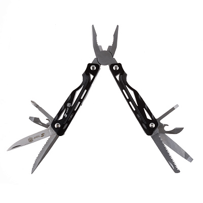 Мультитул Stinger, 104x43 мм, 13 функций, сталь/алюминий, чёрно-серебристый, в нейлоновом чехле (Черный)