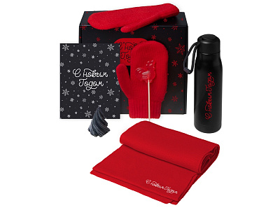 Подарочный набор Re:Air с варежками, шарфом и термосом (Красный)