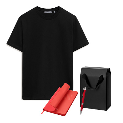 Набор с одеждой KRIS (футболка, ежедневник, ручка), красный/черный, L (Красный, черный)