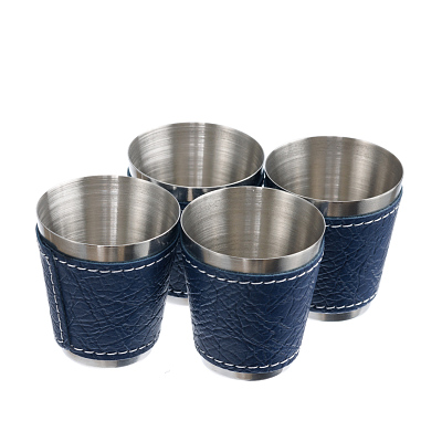 Набор S.Quire фляга 0,24 л, 4 стопки, воронка, сталь, искусственная кожа, синий