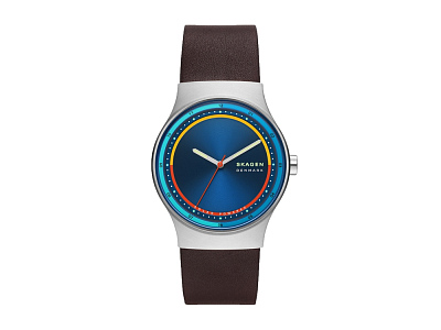 Часы наручные, мужские (Корпус- стальной, циферблат- синий, крепление- коричневый)