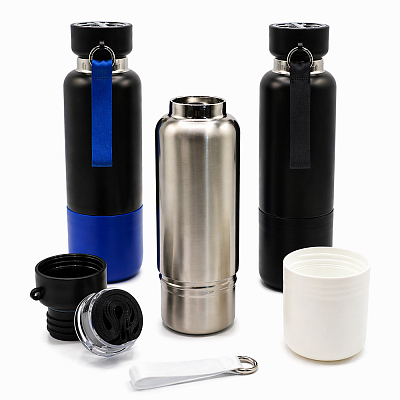 Термос Hike c ланьярдом и манжетой, серебристый-белый