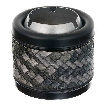 Пепельница S.Quire круглая, сталь, покрытие хром и черная краска, искусств. кожа, графитовая, 93 мм (Серый)