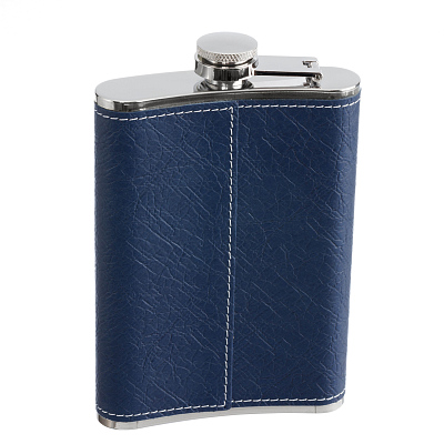 Набор S.Quire фляга 0,24 л, 4 стопки, воронка, сталь, искусственная кожа, синий