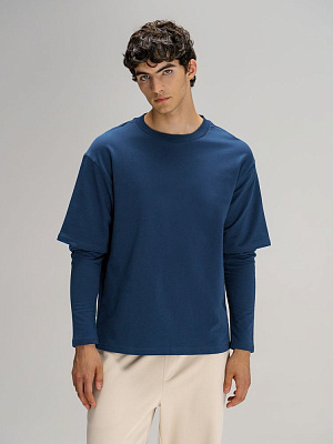 Футболка оверсайз с двойным рукавом Kosmos, красная (Тёмно-синий)