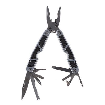 Мультитул Stinger, 115x45 мм, 10 функций, сталь/пластик, серебристо-чёрный, 12 насадок и нейлоновый чехол (Черный)