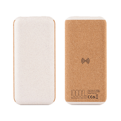 Беспроводное зарядное устройство "Cork Power" 10000 mAh, пластик/пшеничное волокно/пробка  (Бежевый)