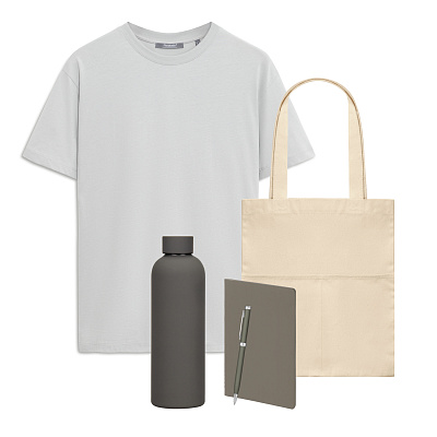 Набор с одеждой KRIS (футболка, термобутылка, ежедневник, ручка, шоппер), серый, XL (Серый, коричневый)