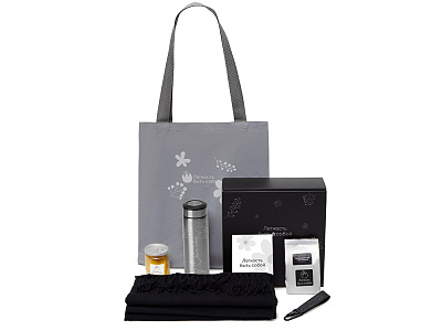 Подарочный набор Re:f. Walk с палантином, шопером и термосом (Чёрный)