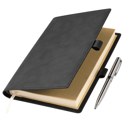 Ежедневник-портфолио Клип (Clip NEO) недатированный в подарочной коробке, черный (в комплекте ручка Tesoro серебро) (Черный, бежевый)